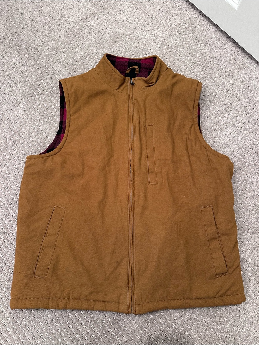 Tailor Vintage Canvas Workwear Vest Buffalo Plaid Lined Brown Men’s L